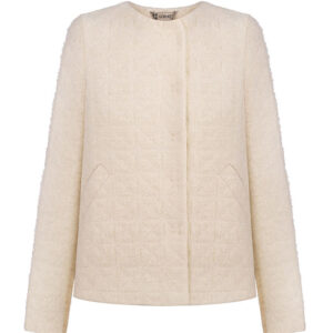 White jacket with pleats on the back.